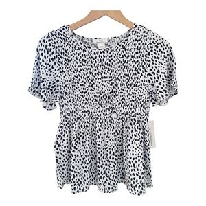 Urban Romantics Top White Black Dots Short Sleeve Peplum NWT